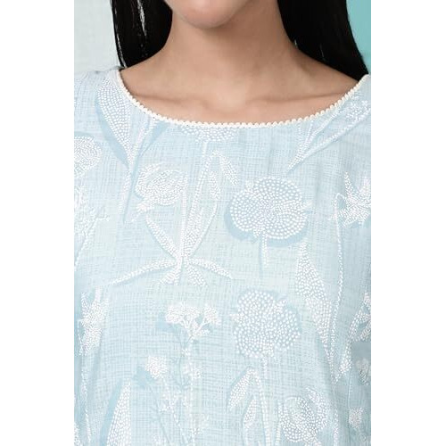 W For Woman Sky Blue Floral Printed A-Line Kurta And Pants Co-Ord Set (Size Xl)-Ws12755-125518