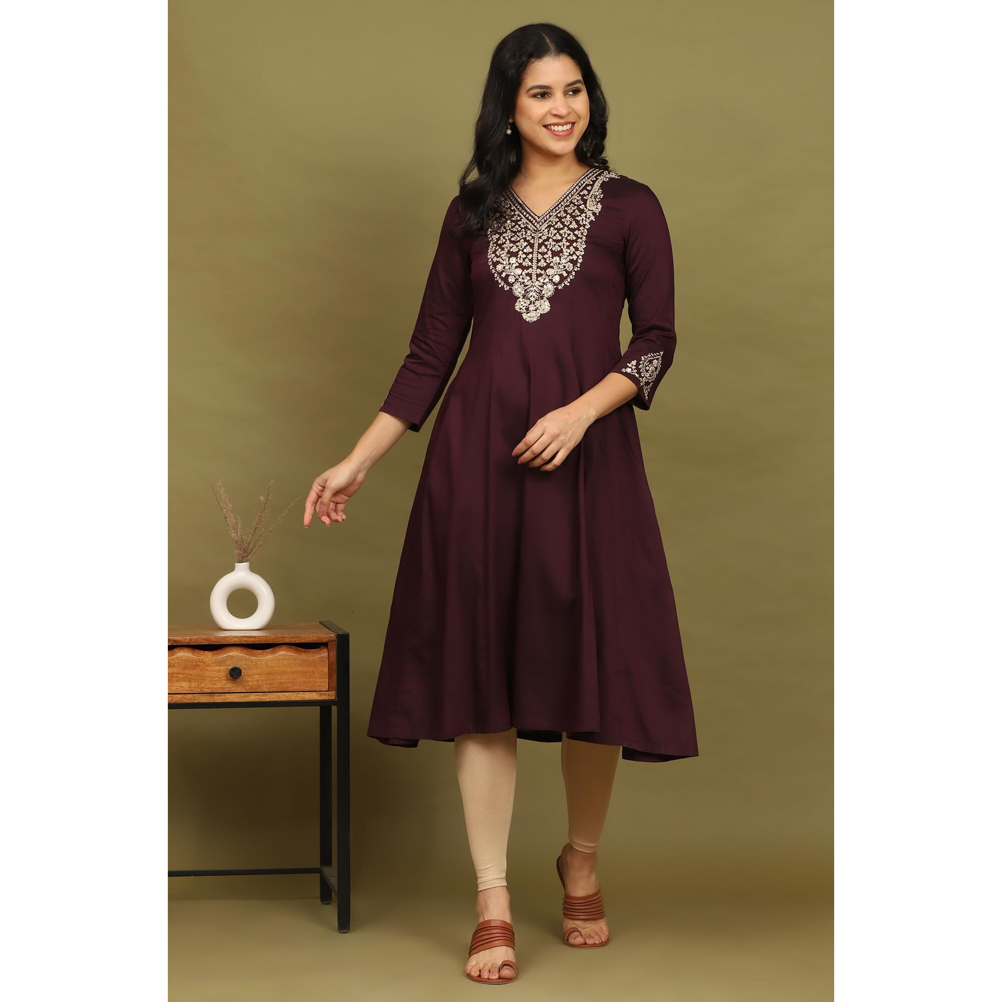 W For Woman Purple Zari Embroidered Anarkali Kurta (Size L)-W10451-221088