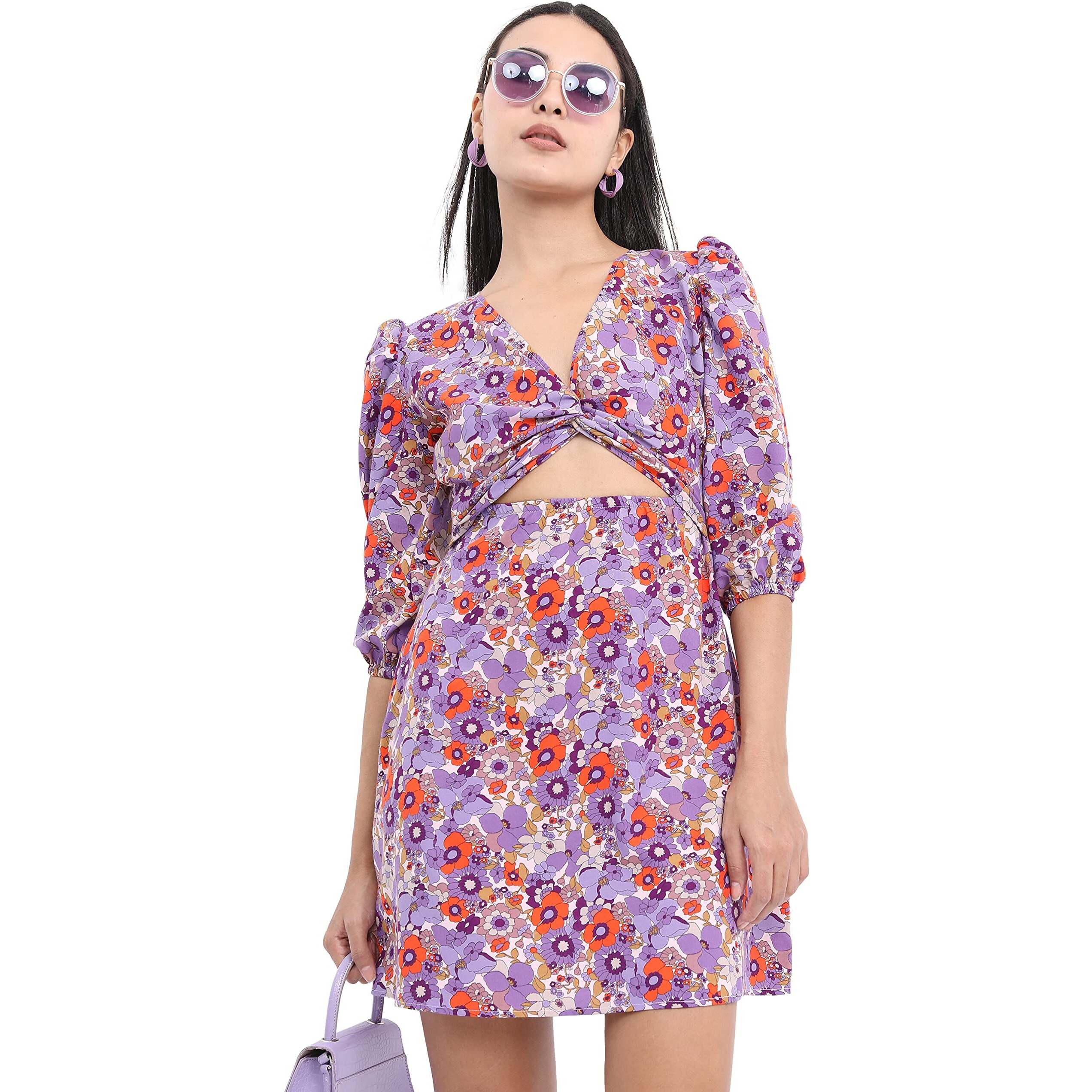 Ketch Women's Polyester Modern Midi Casual Dress (Khj6000094_Mauve