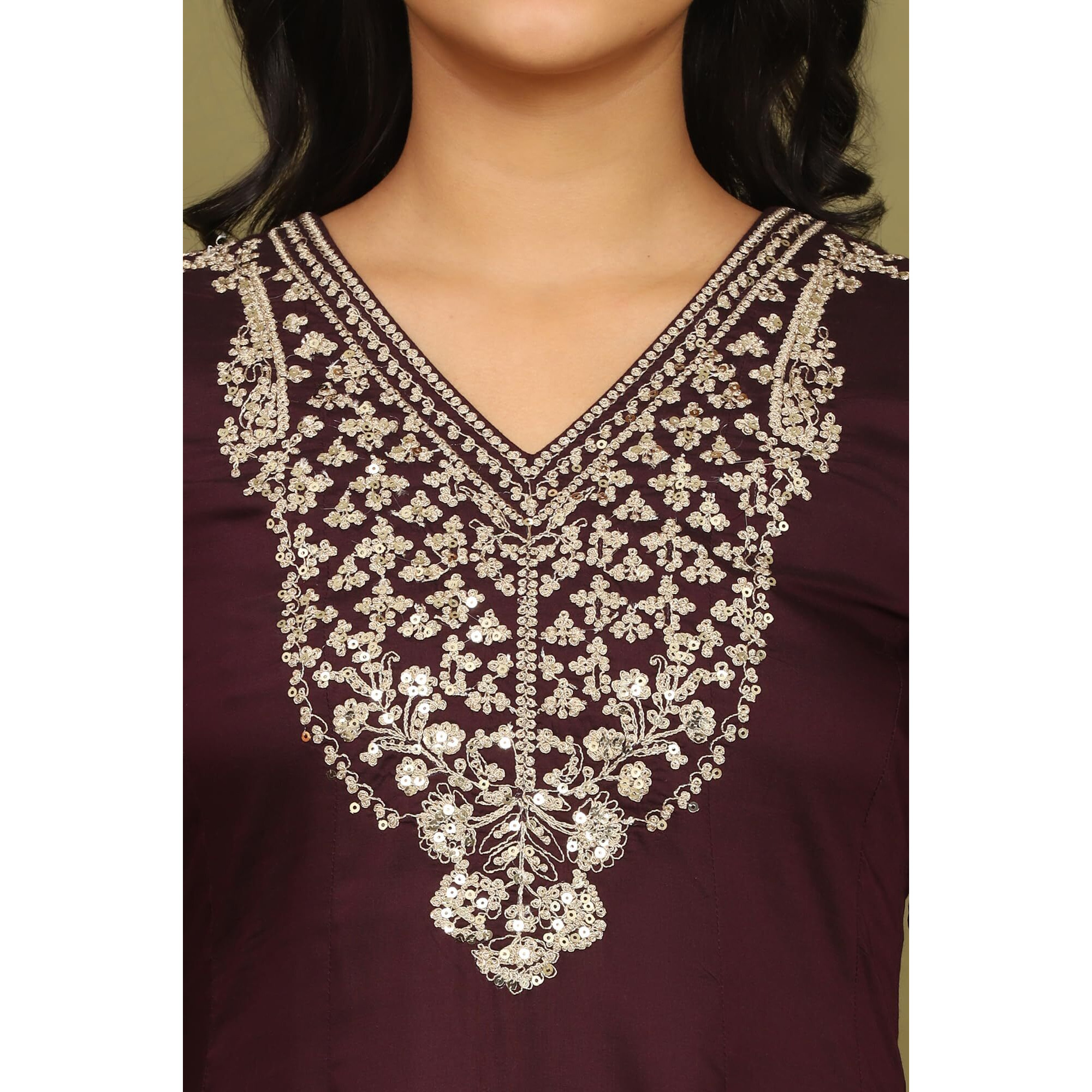 W For Woman Purple Zari Embroidered Anarkali Kurta (Size Xl)-W10451-221088