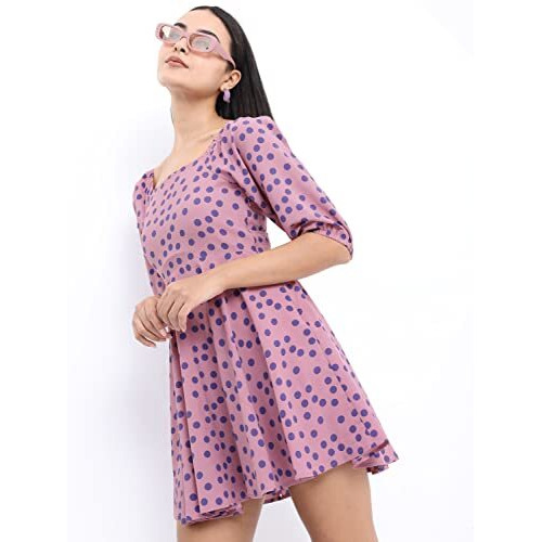Ketch Women's Polyester Classic Calf Length Casual Dress (Khj6000099 Pink