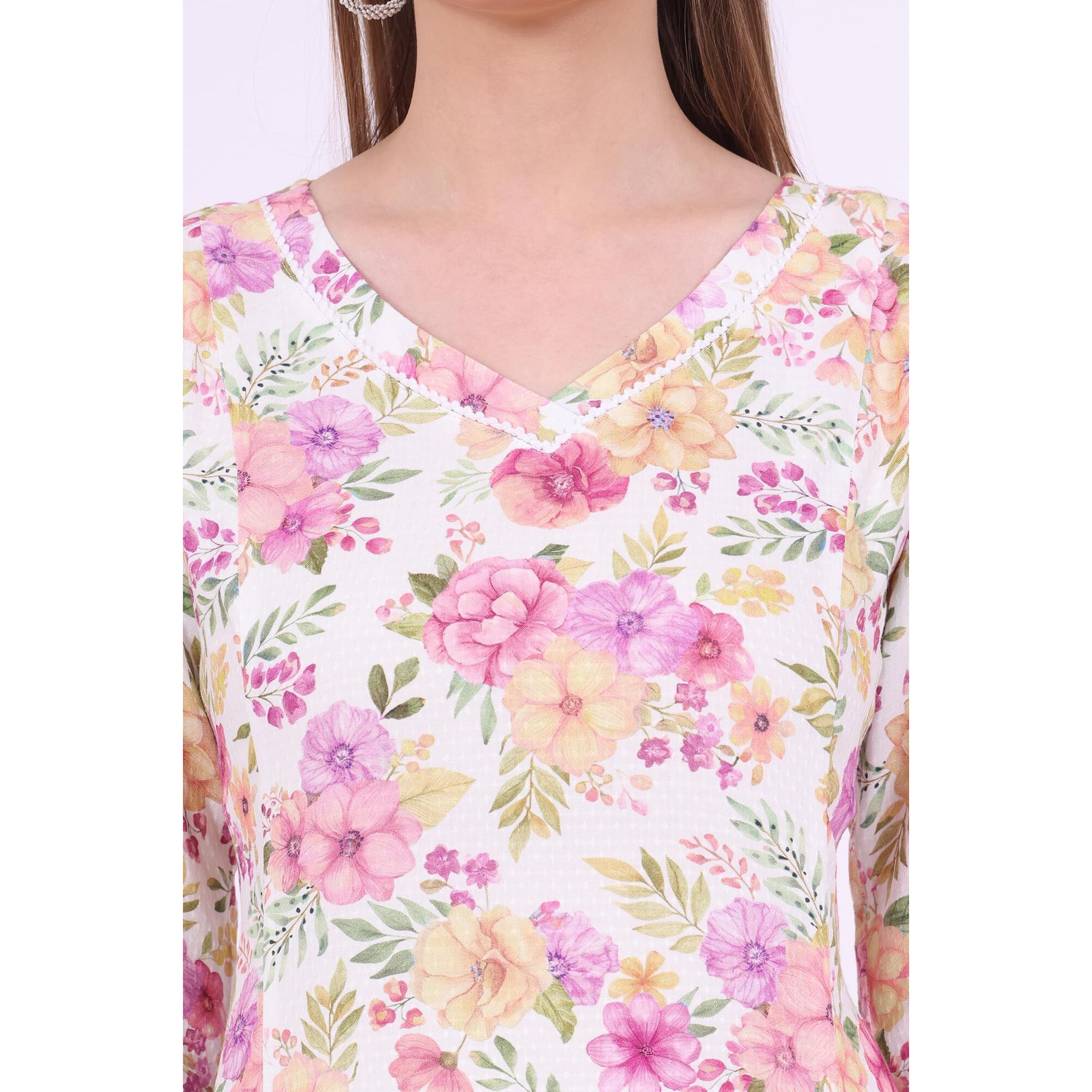 Aurelia Women's Multicolour Printed Rayon A-Line Kurta (Size S)-A15692-509226