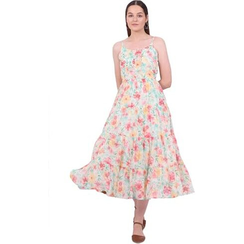 Aurelia Women's Green Printed Flarred Georgette Dresses (Size S)-A15677-509233