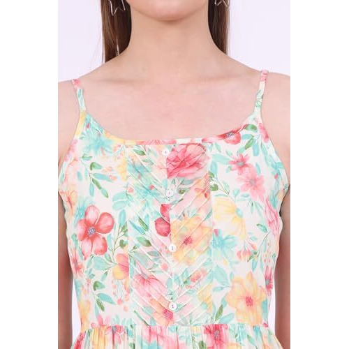 Aurelia Women's Green Printed Flarred Georgette Dresses (Size S)-A15677-509233