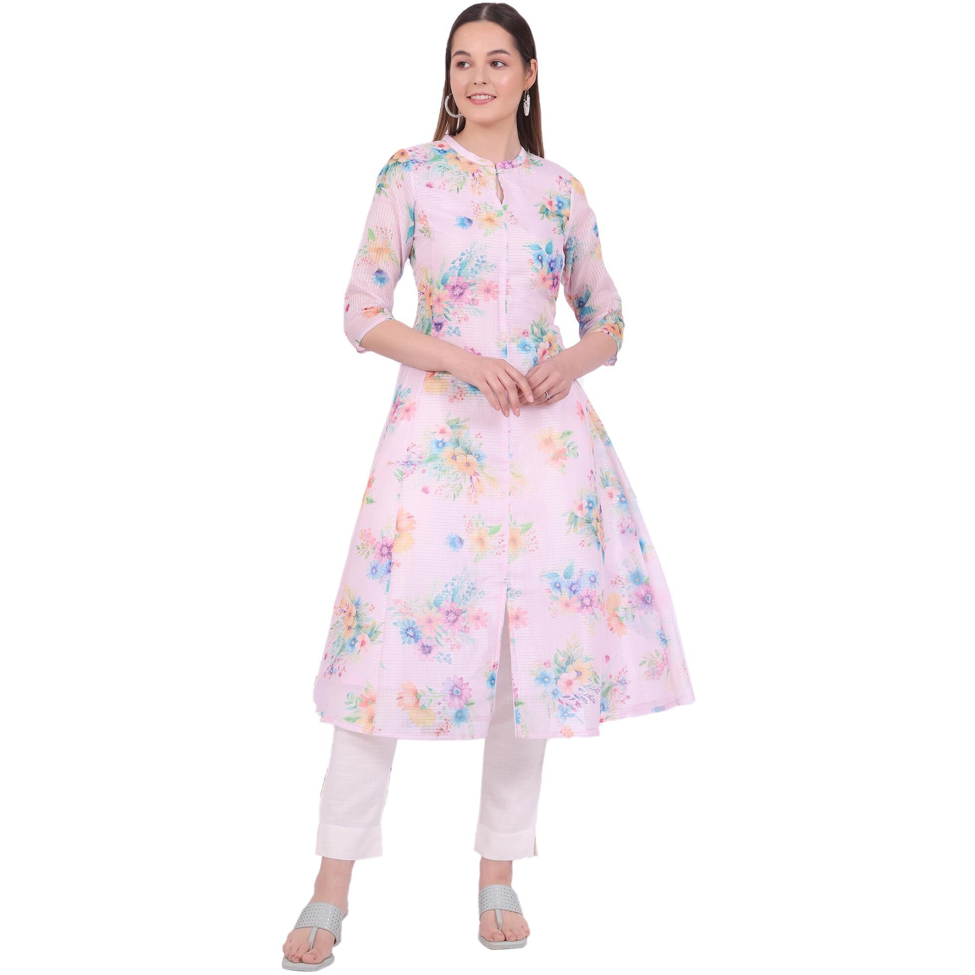 Aurelia Women's Pink Printed Kota A-Line Kurta (Size L)-A15696-509231
