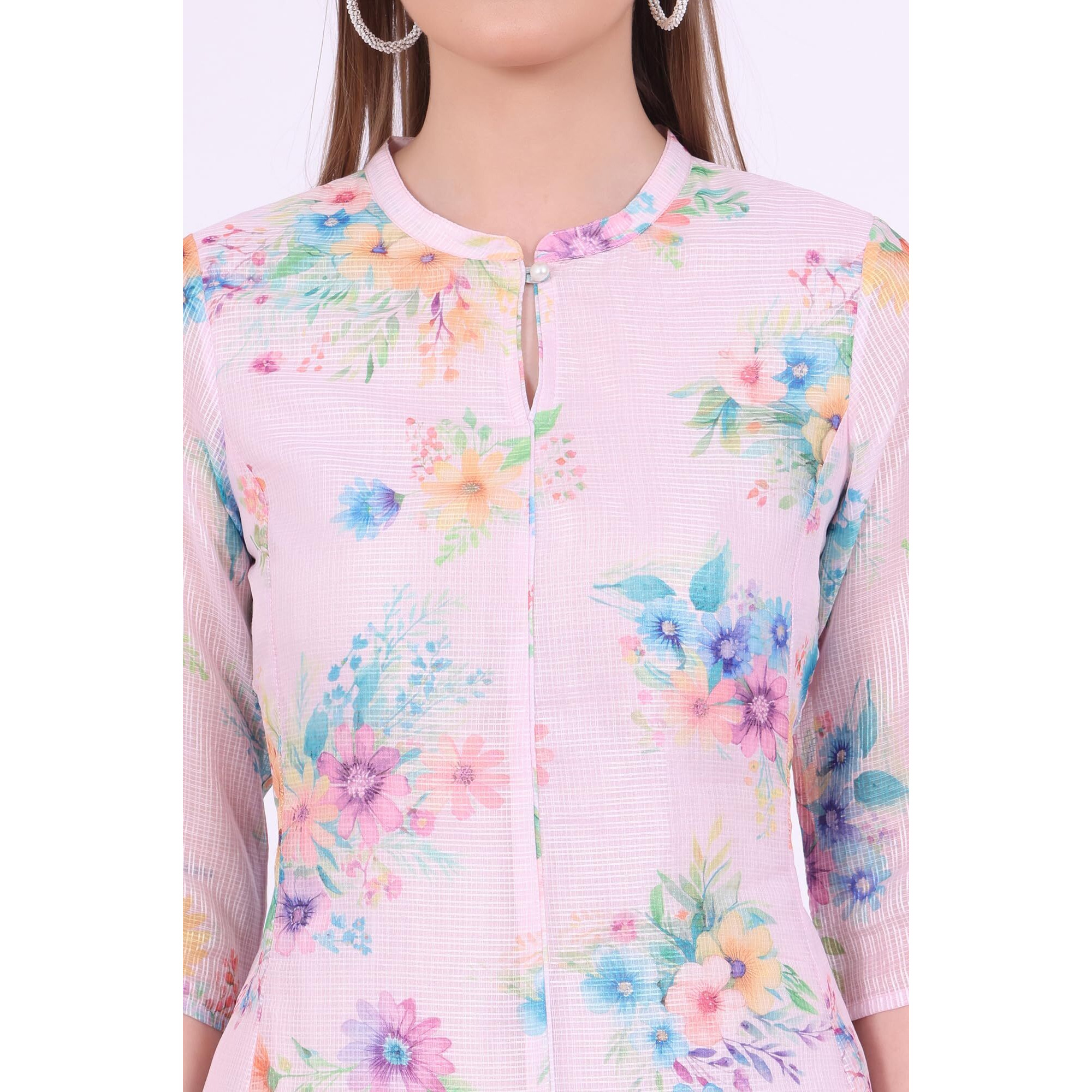 Aurelia Women's Pink Printed Kota A-Line Kurta (Size L)-A15696-509231