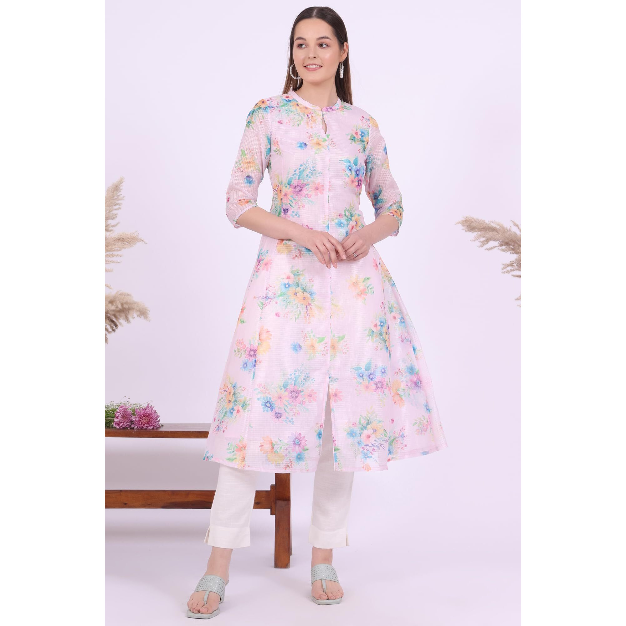 Aurelia Women's Pink Printed Kota A-Line Kurta (Size 2Xl)-A15696-509231