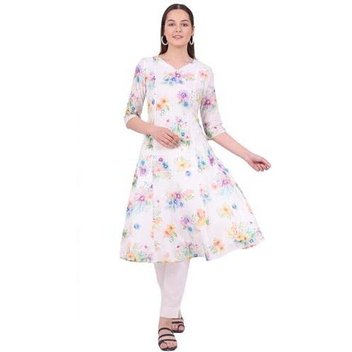 Aurelia Women's White Printed Pure Cotton A-Line Kurta (Size 2Xl)-A15679-508908