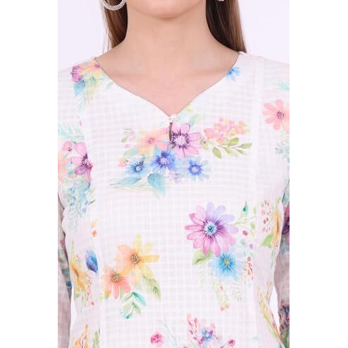 Aurelia Women's White Printed Pure Cotton A-Line Kurta (Size 2Xl)-A15679-508908