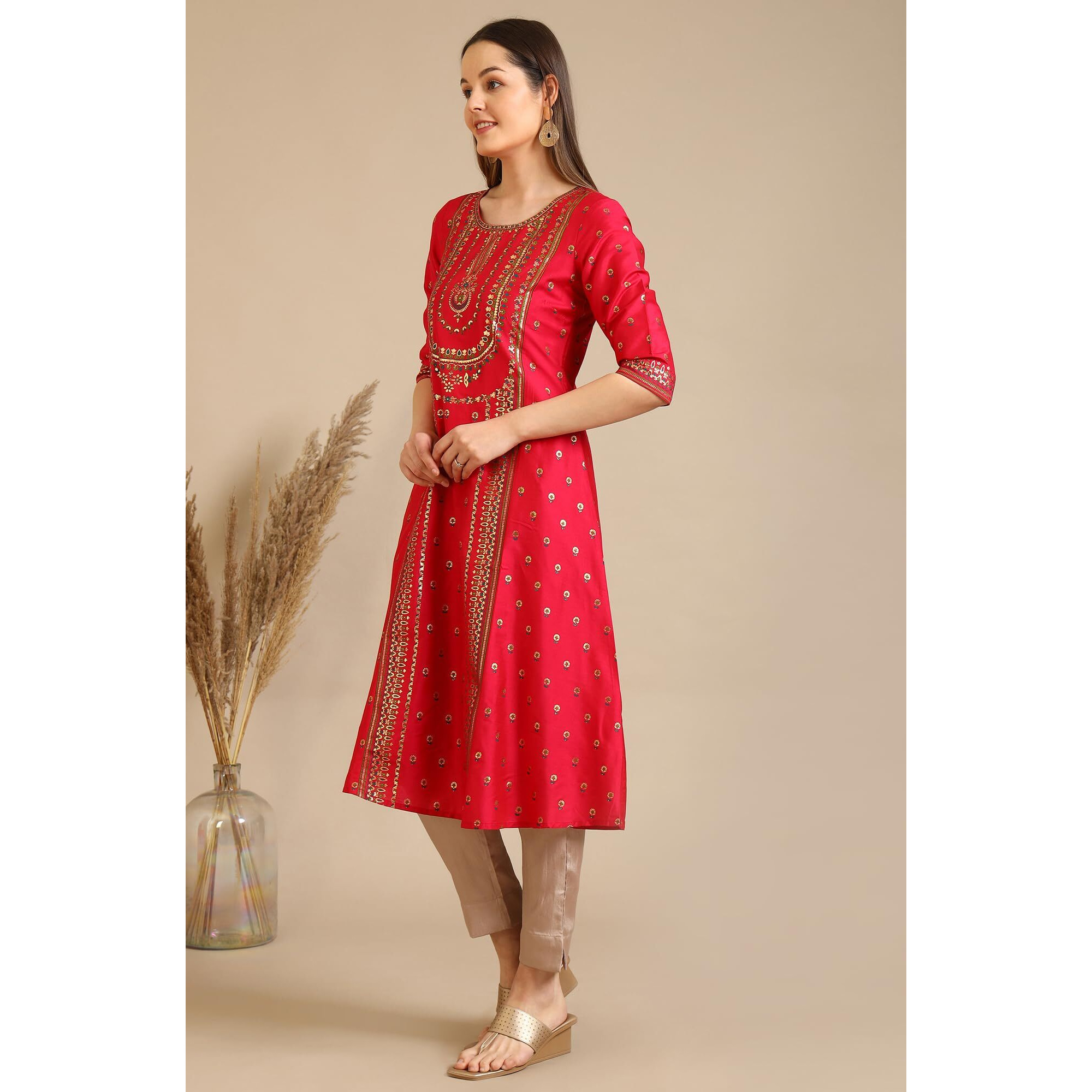 Aurelia Women's Virtual Pink Bold Floral Printed A-Line Kurta (Size Xl)-A15801-507512