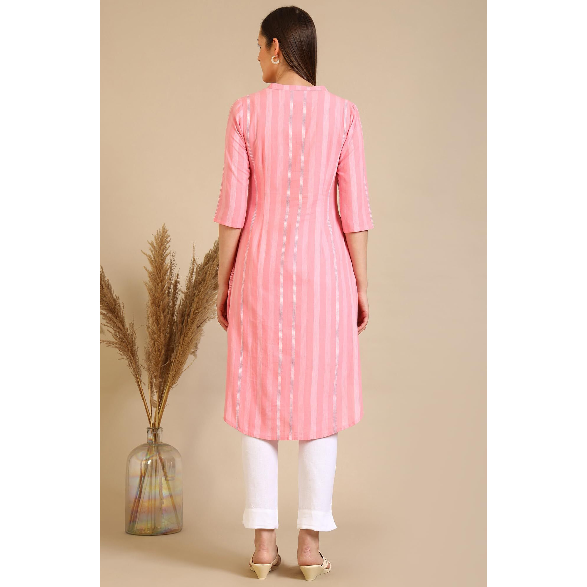 Aurelia Women's Pink Stripe Pure Cotton A-Line Kurta (Size 2Xl)-A15790-701991