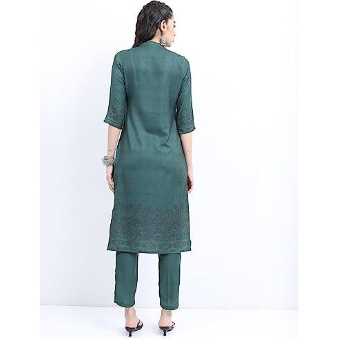 Ketch Women's Polyester Ethnic Set (Khk3000465_Green_Xl)