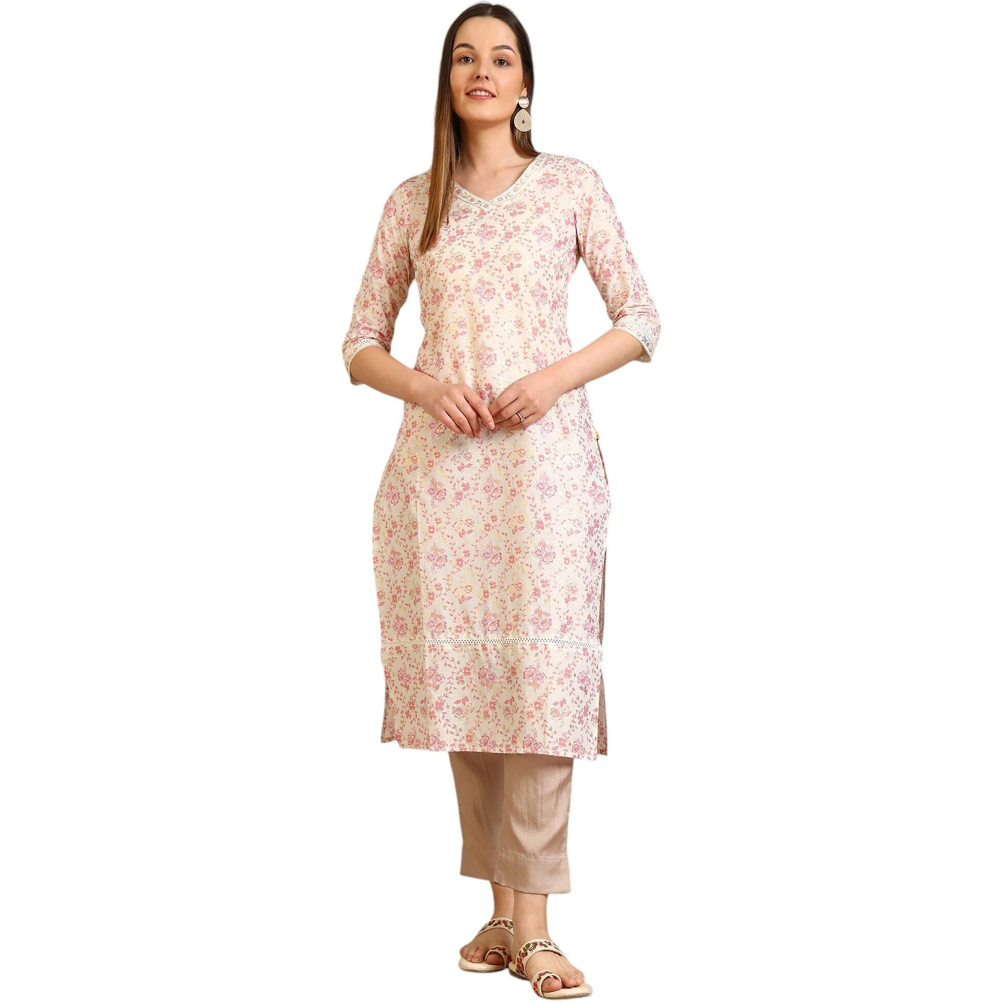 Aurelia Women's White Floral Printed Pure Cotton Straight Kurta (Size 2Xl)-A15800-507992