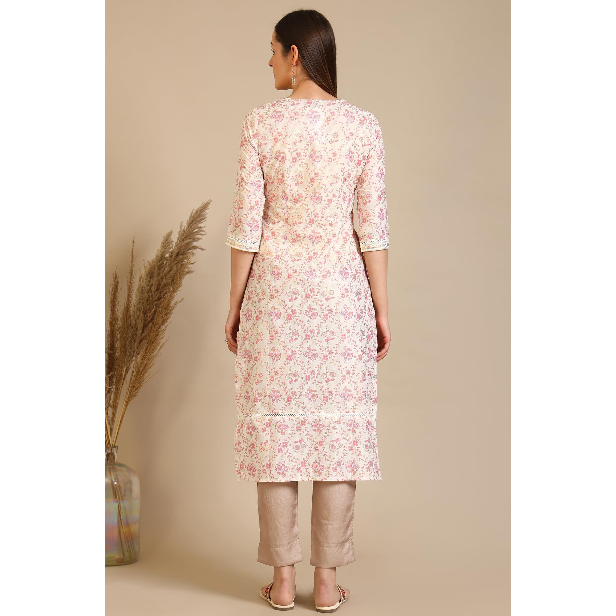 Aurelia Women's White Floral Printed Pure Cotton Straight Kurta (Size 2Xl)-A15800-507992