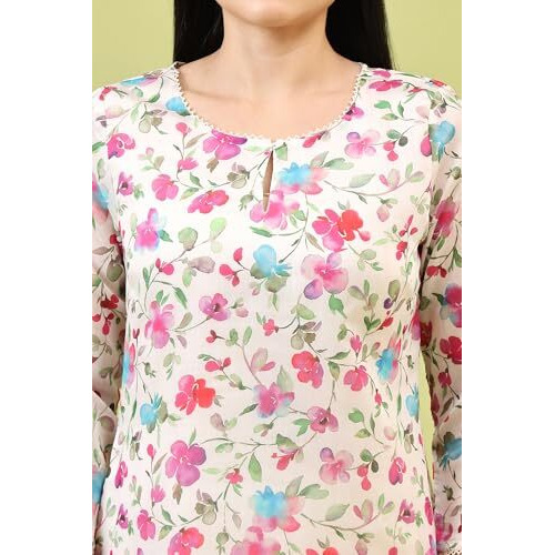 W For Woman Off-White Straight Kurta In Multi-Coloured Floral Print (Size Xl)-W12749-123968