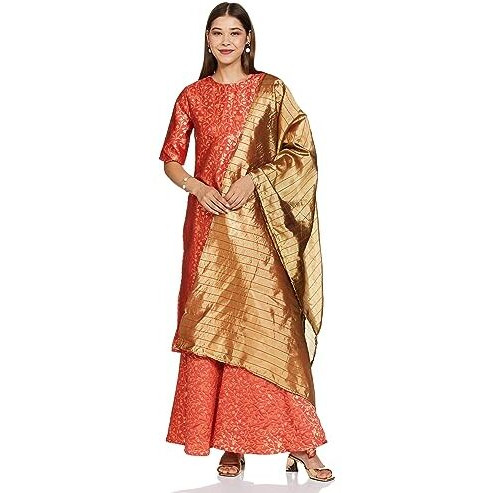 Ketch Polyester Womens Kurta&Sharara&Dupat (Khk3000474_Coral