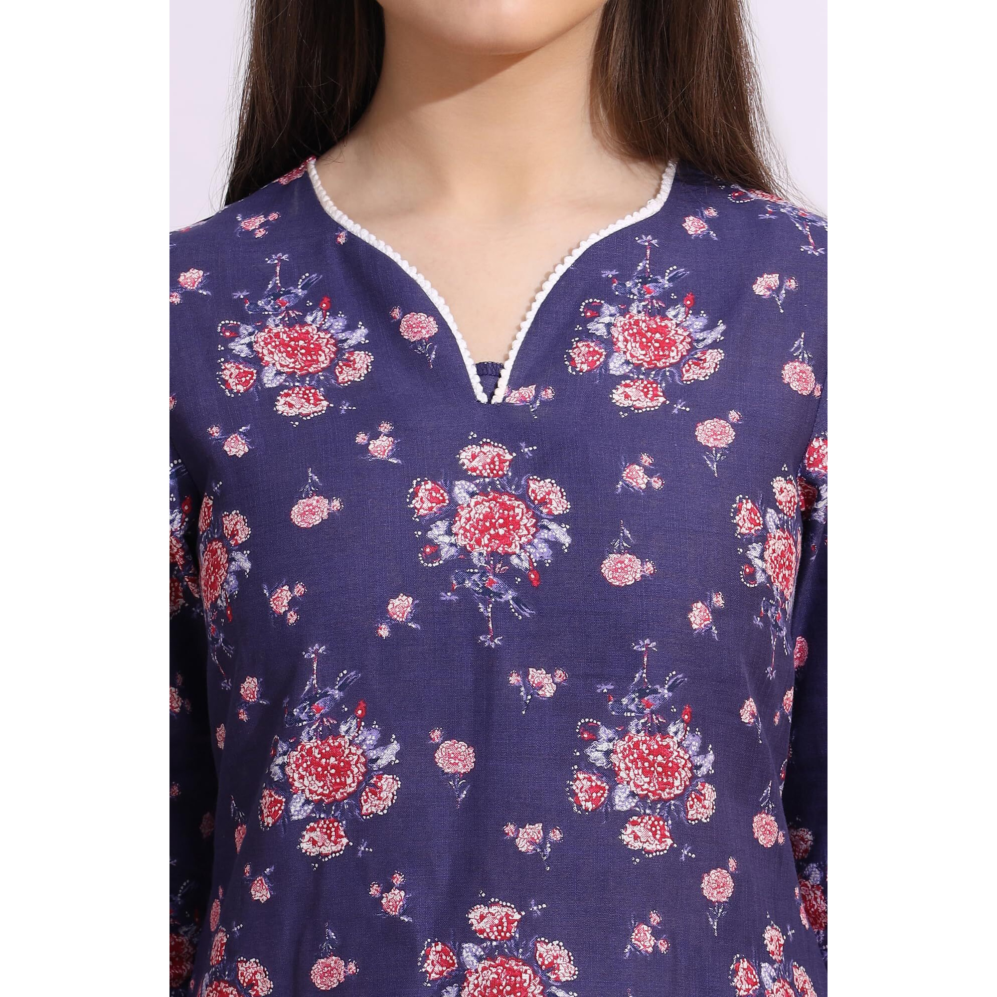W For Woman Purple Bold Floral Printed Cotton Cambric Straight Kurta (Size M)-W12792-126187