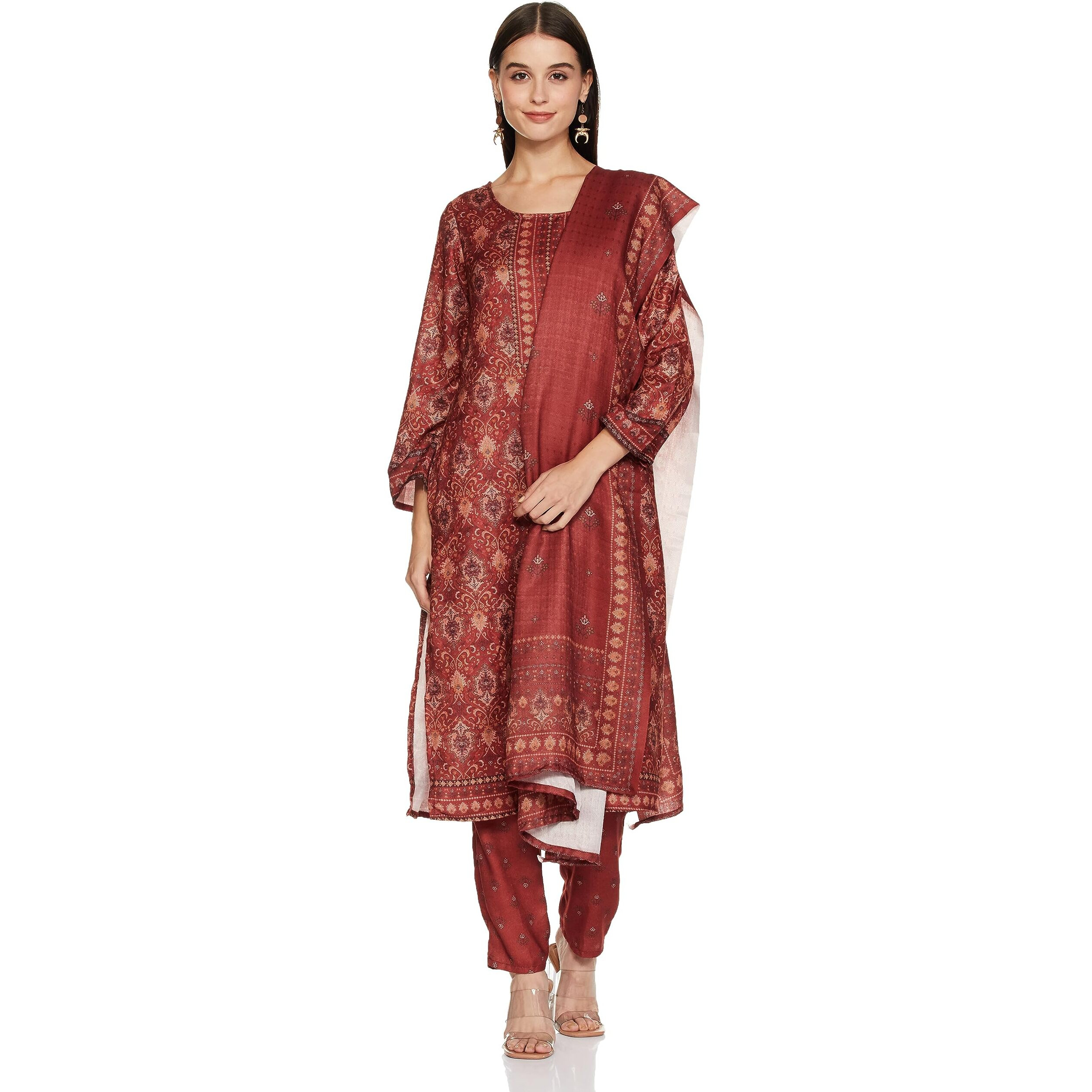 Ketch Polyester Womens Kurta With Palazzo (Khk3000495_Beige