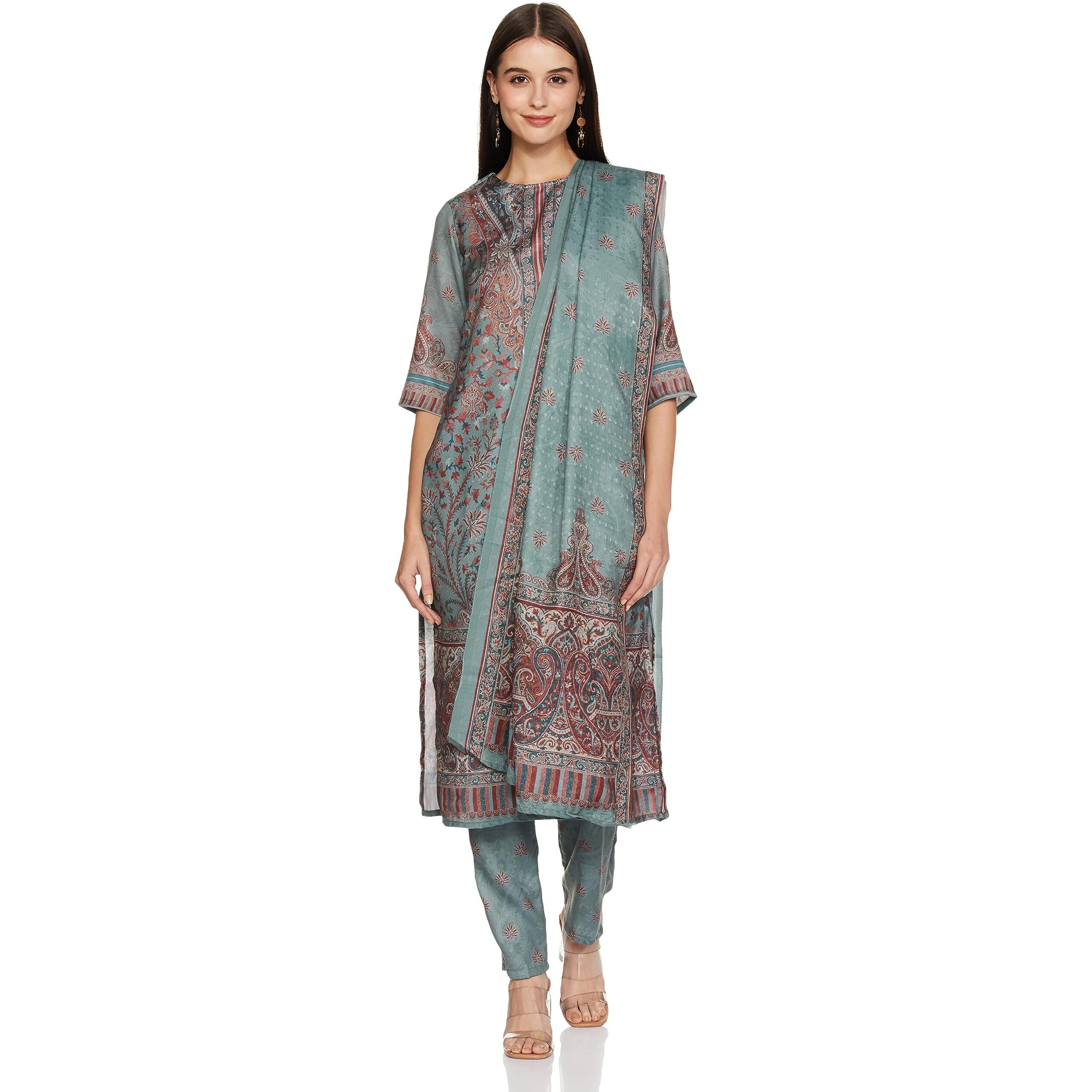 Ketch Polyester Womens Kurta With Palazzo (Khk3000533_Green