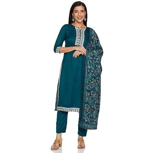 Ketch Polyester Womens Kurta&Pant&Dupatta (Khk3000537_Teal