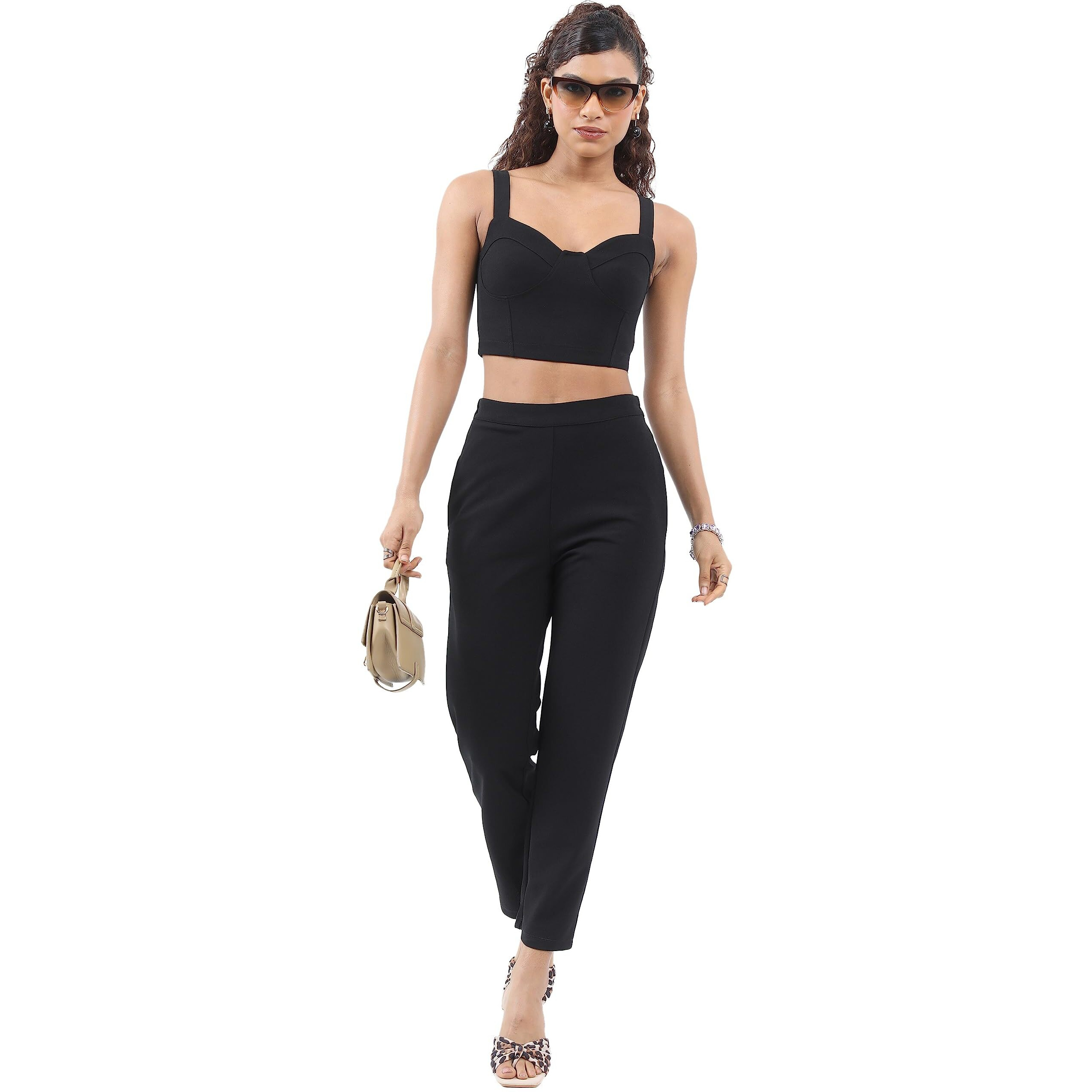 Ketch Polyester Blend Women Western Casual Fit Co-Ord Set Standard Length Playwear Dress (Khce000031_Black_L)