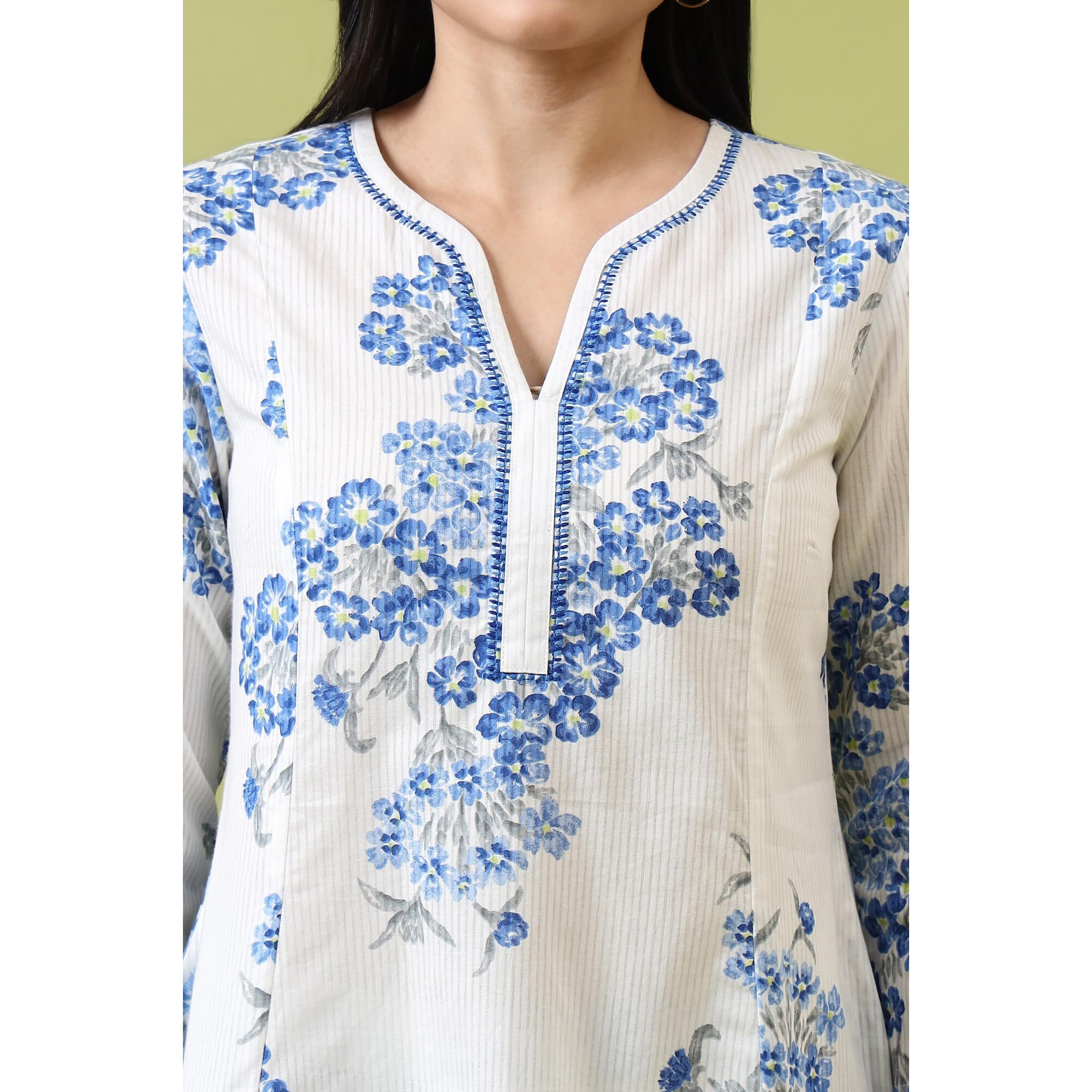 W For Woman White Floral Printed Pure Cotton Flared Kurta And Pants Co-Ord Set (Size Xl)-Ws10580-126112
