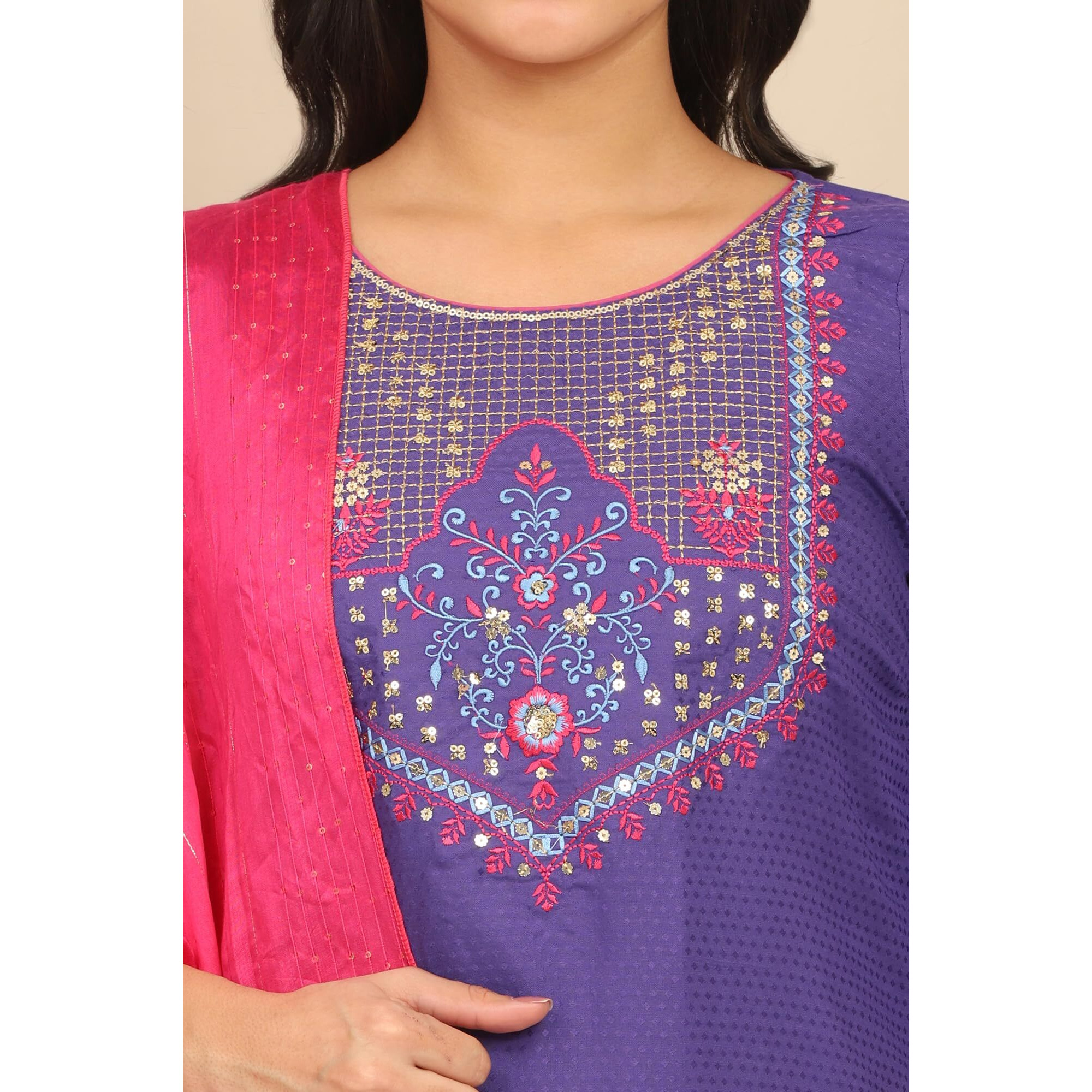Aurelia Women's Blue Zari Embroidered Straight Kurta, Leggings And Dupatta Set (Size Xl)-Onas14676-606690