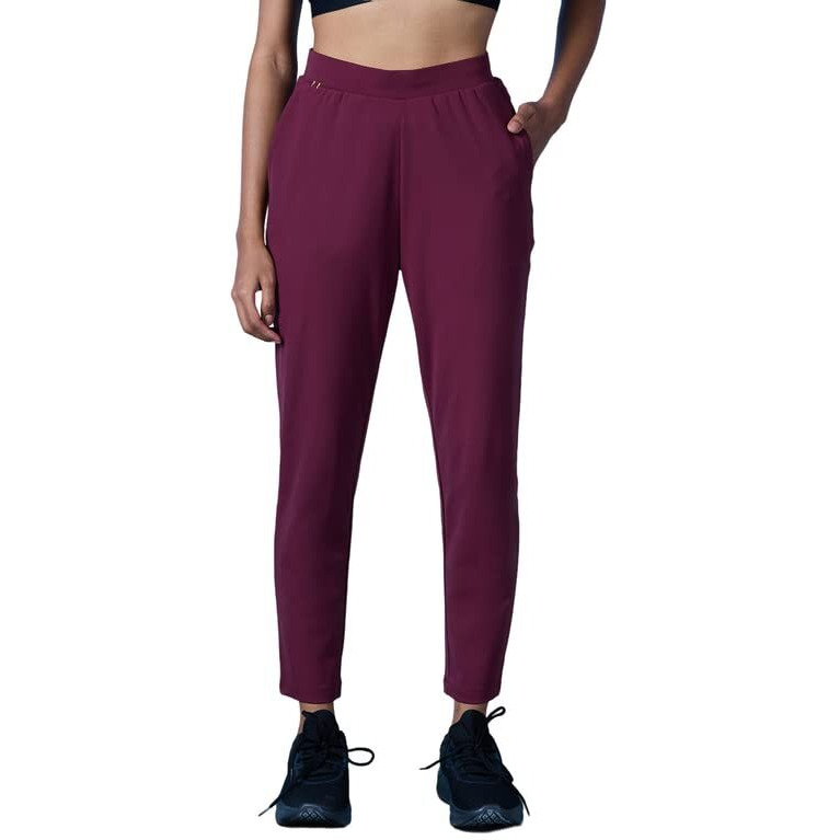 Nykd All Day Zipped Polyster Anti-Odor Go To Travel/Lounge Pants For Women With Pockets & Ultra Comfort For All Occasions Travel Pant, Nyat249, Wine, M, 1N