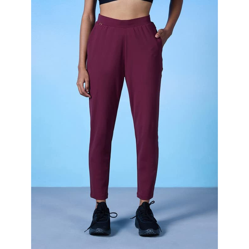 Nykd All Day Zipped Polyster Anti-Odor Go To Travel/Lounge Pants For Women With Pockets & Ultra Comfort For All Occasions Travel Pant, Nyat249, Wine, M, 1N
