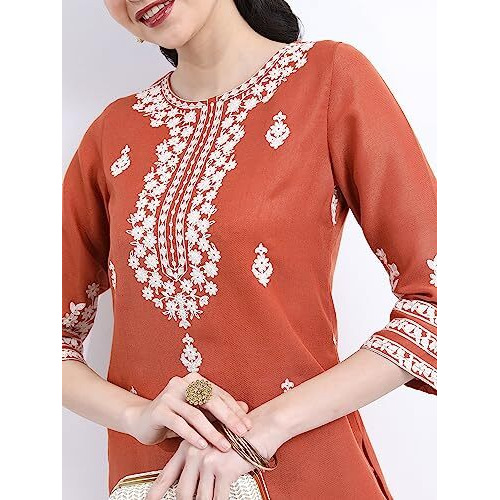 Ketch Women's Polyester Ethnic Set (Khk3000590_Rust_S)