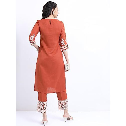 Ketch Women's Polyester Ethnic Set (Khk3000590_Rust_S)
