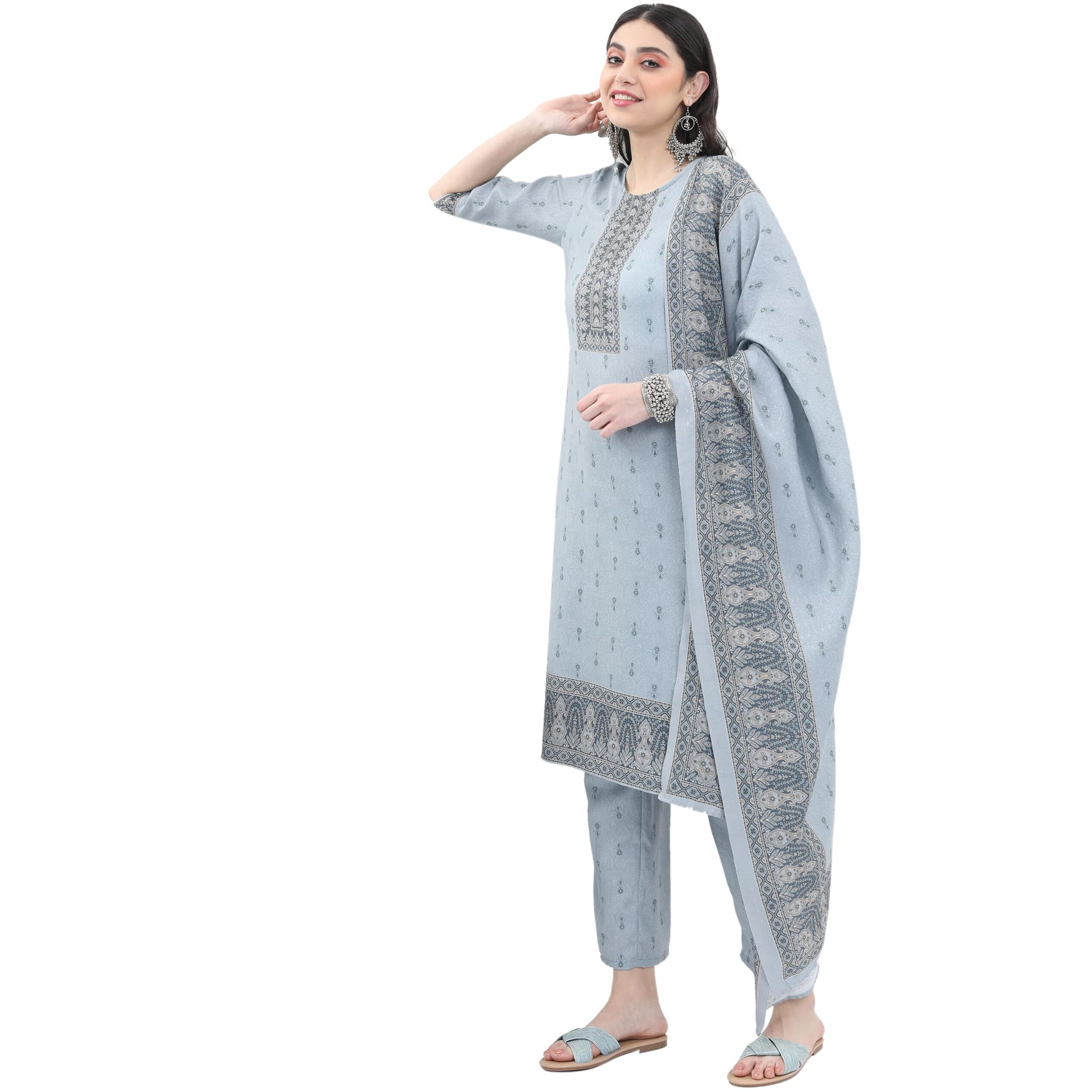 Ketch Women's Polyester Ethnic Set (Khk3000595_Grey_Xl)