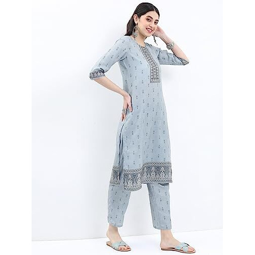 Ketch Women's Polyester Ethnic Set (Khk3000595_Grey_Xl)