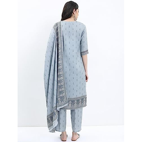 Ketch Women's Polyester Ethnic Set (Khk3000595_Grey_Xl)