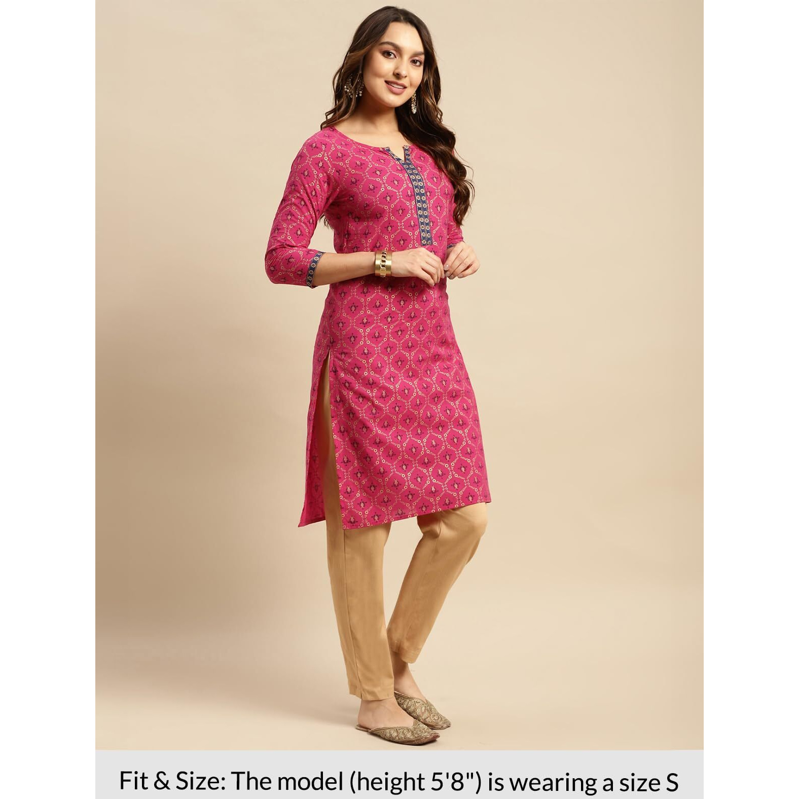 Rangita Pink Cotton Knee Length Printed Straight Kurti For Women | Kurta For Women_S