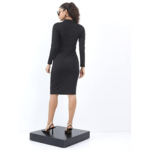 Ketch Women's Polyester Blend A-Line Midi Casual Dress (Khj6000144_Black
