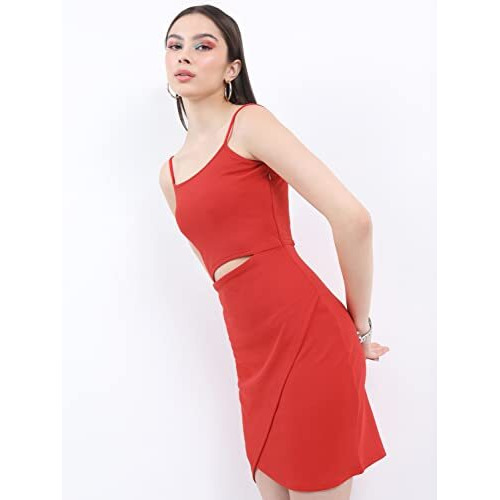 Ketch Women's Polyester Blend Bodycon Mini Casual Dress (Khj6000161_Red