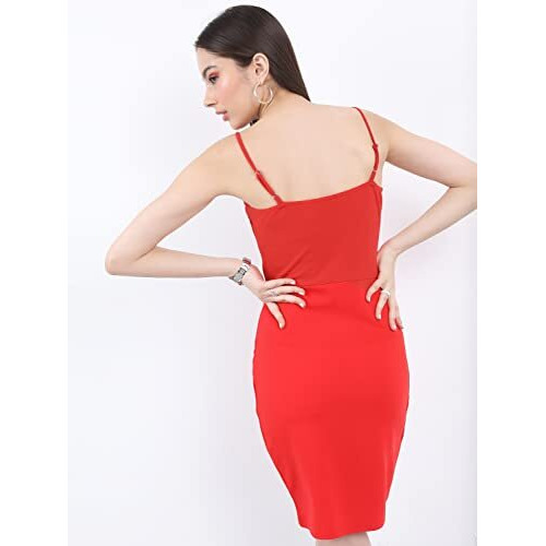 Ketch Women's Polyester Blend Bodycon Mini Casual Dress (Khj6000161_Red