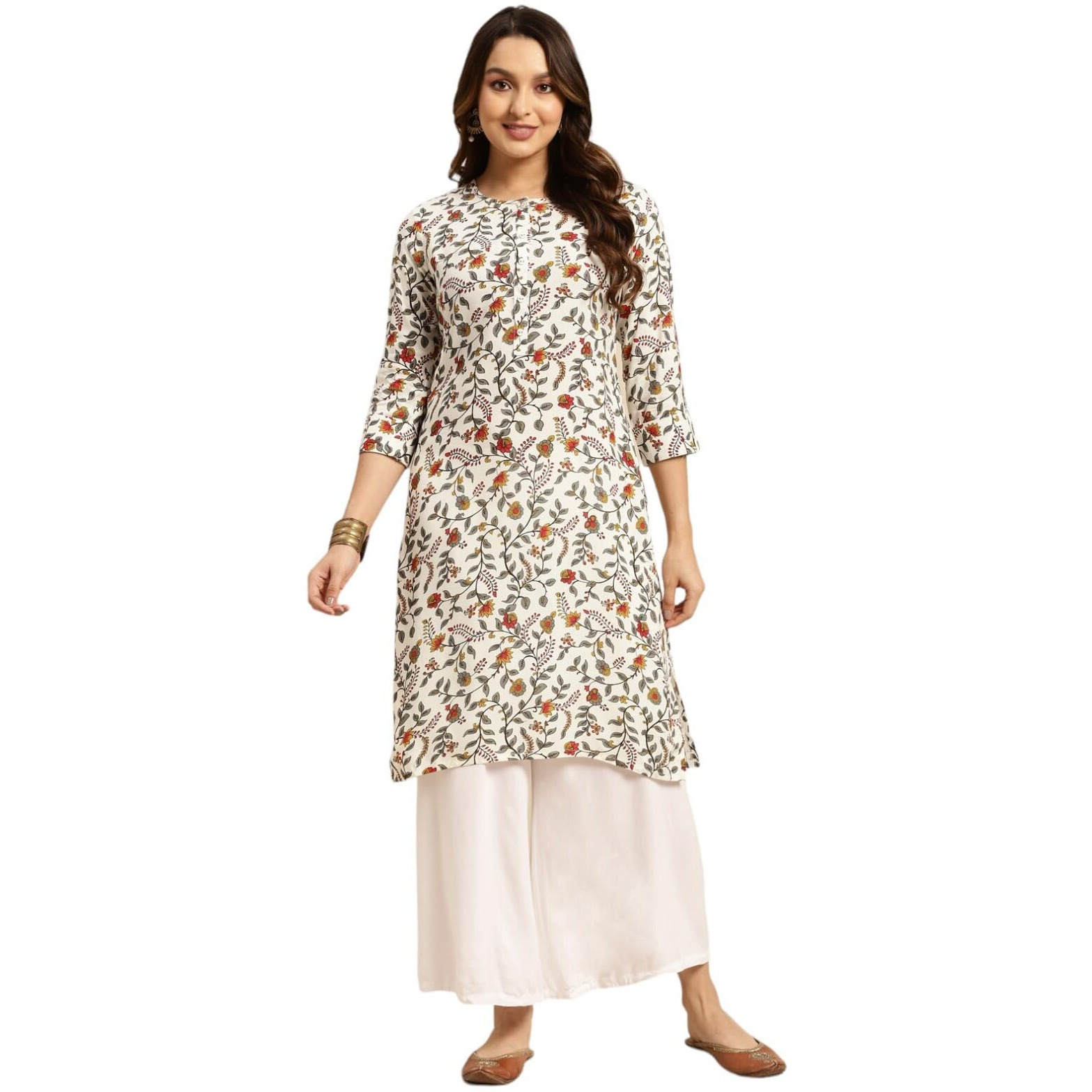 Rangita White Rayon Calf Length Printed Straight Kurti For Women | Kurta For Women_Xl