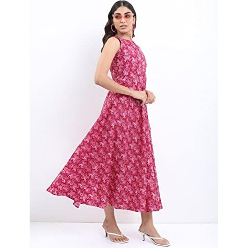 Ketch Women's Polyester A-Line Calf Length Casual Dress (Kha1000032_Magenta