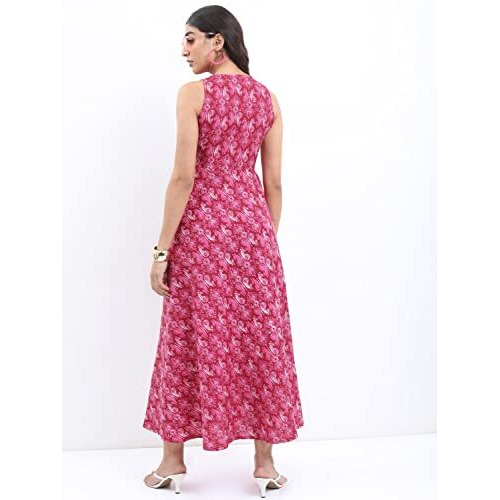 Ketch Women's Polyester A-Line Calf Length Casual Dress (Kha1000032_Magenta