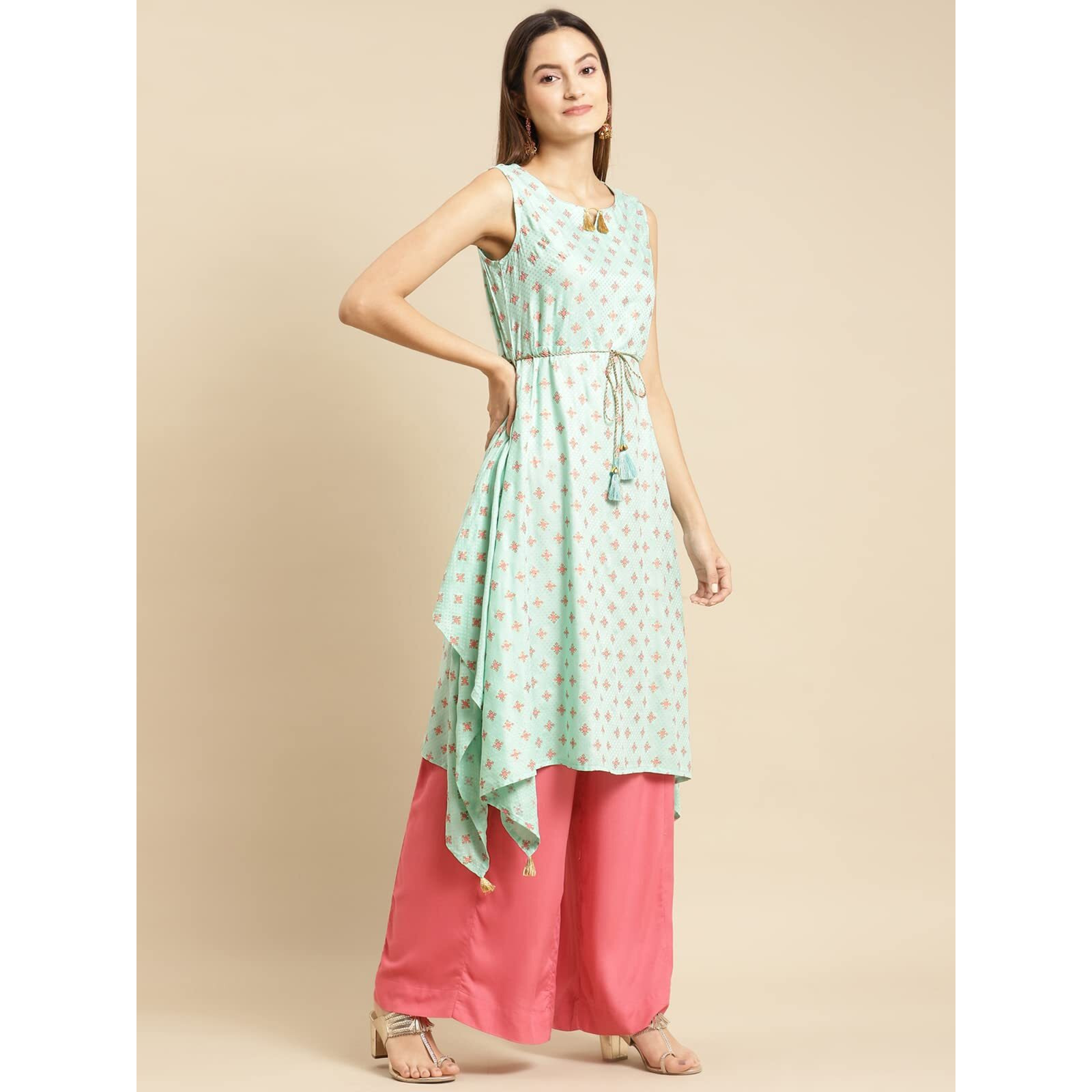 Rangita Mint Green Rayon Calf Length Printed Asymmetrical Kurti For Women | Kurta For Women_2Xl