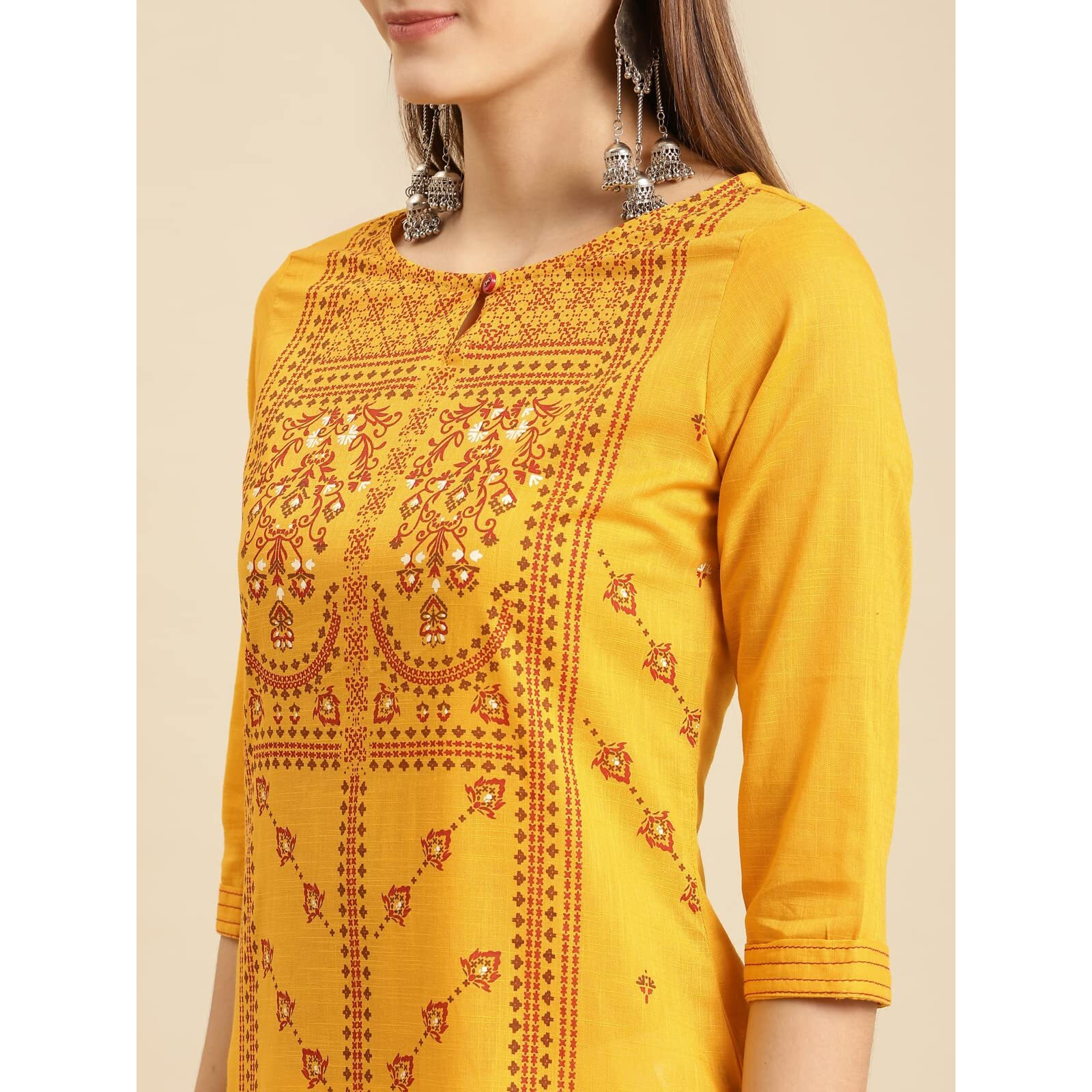 Rangita Mustard Cotton Calf Length Printed Straight Kurti For Women | Kurta For Women_2Xl