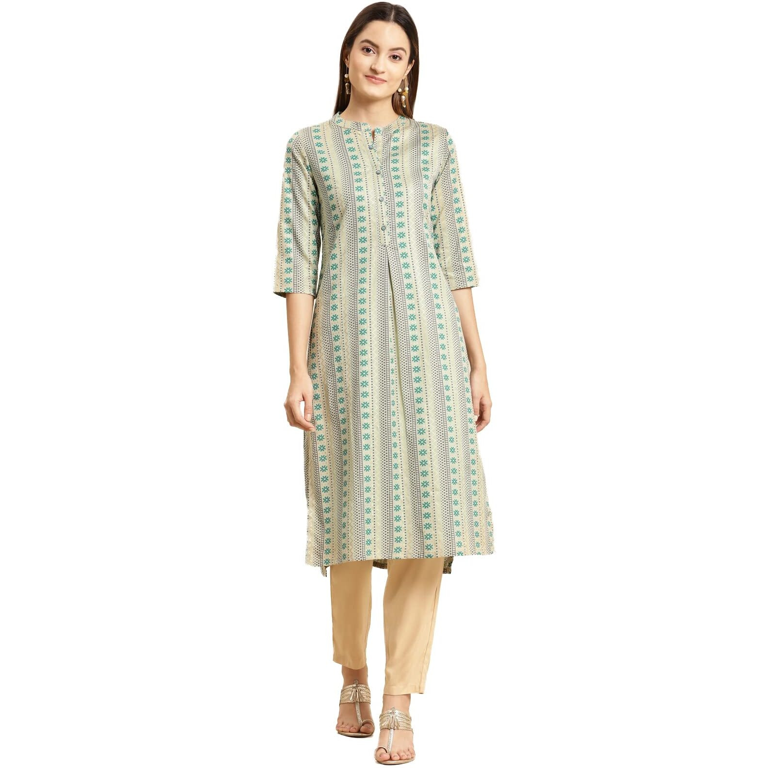 Rangita Green Cotton Flex Calf Length Printed Straight Kurti For Women | Kurta For Women_M