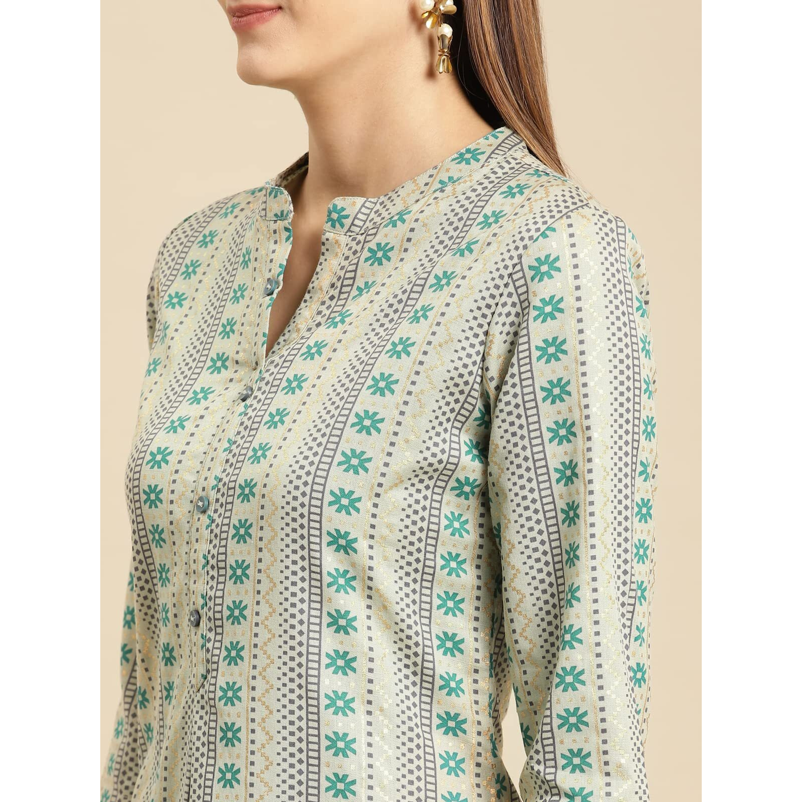 Rangita Green Cotton Flex Calf Length Printed Straight Kurti For Women | Kurta For Women_M