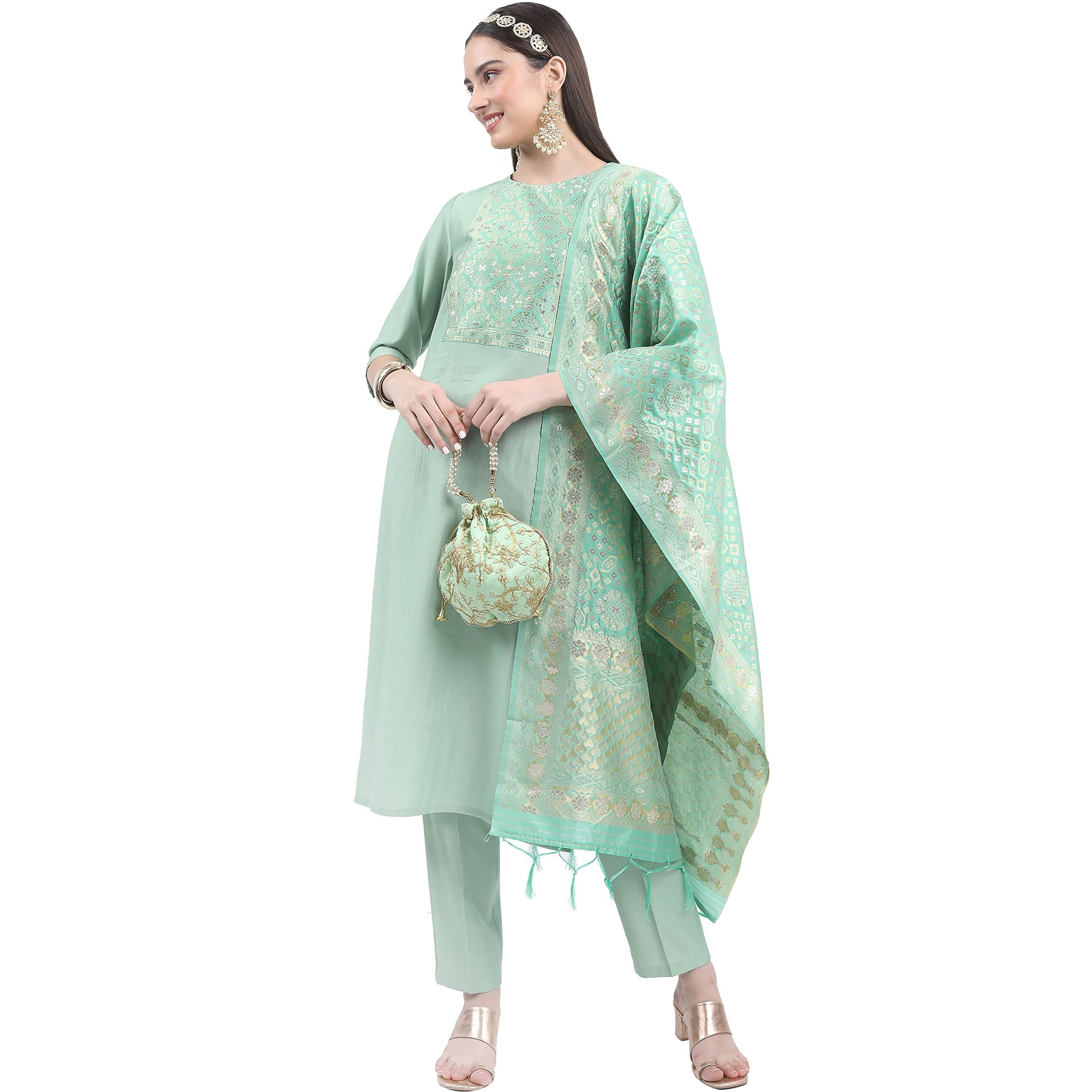 Ketch Polyester Womens Kurta With Palazzo (Khk3000623_Green