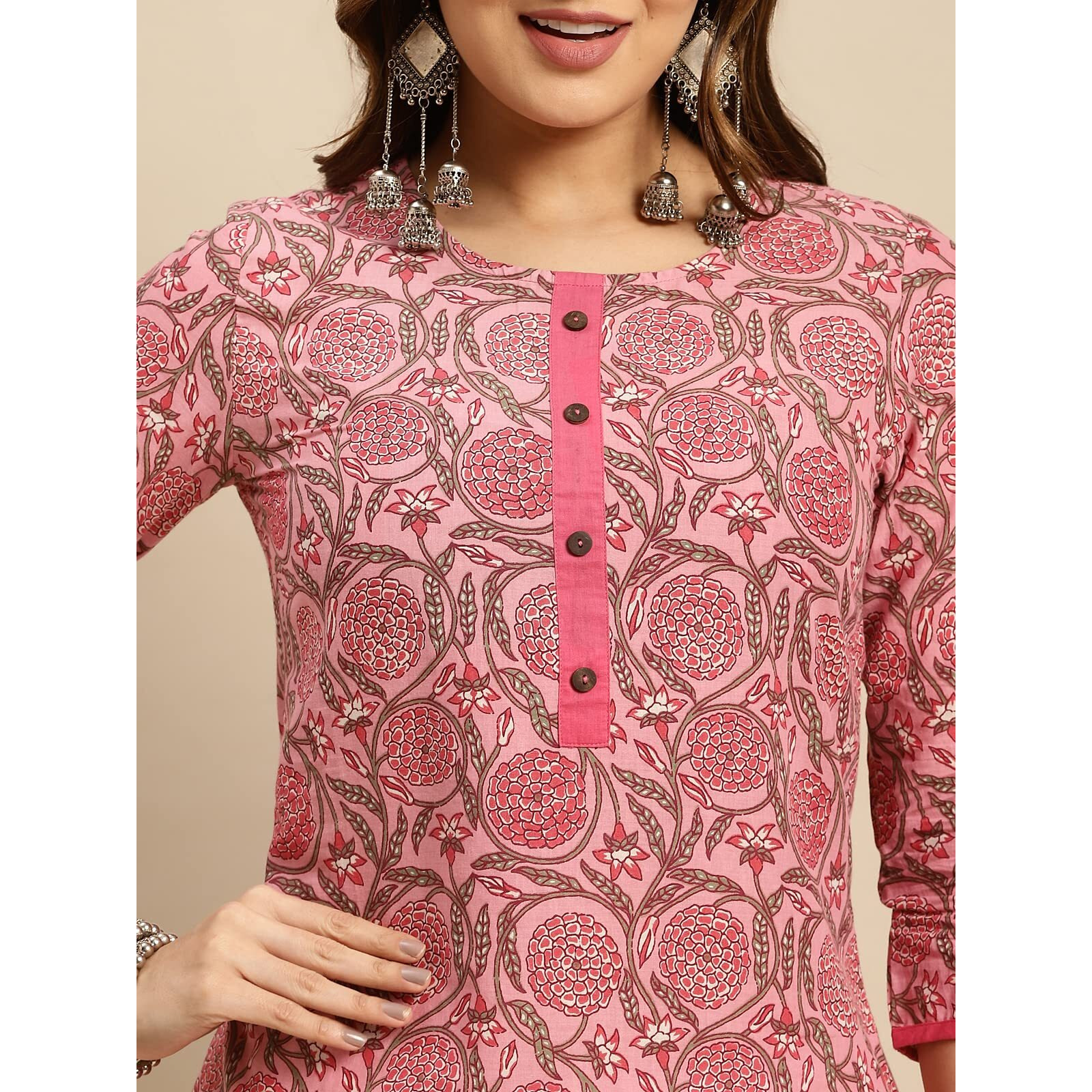 Rangita Pink Cotton Knee Length Printed Straight Kurti For Women | Kurta For Women_S