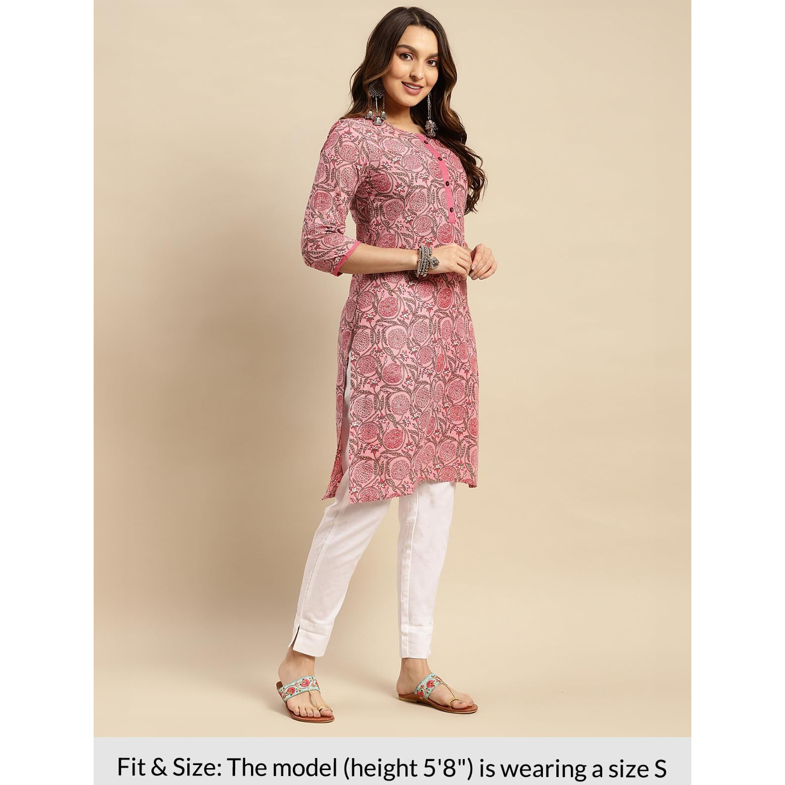 Rangita Pink Cotton Knee Length Printed Straight Kurti For Women | Kurta For Women_S