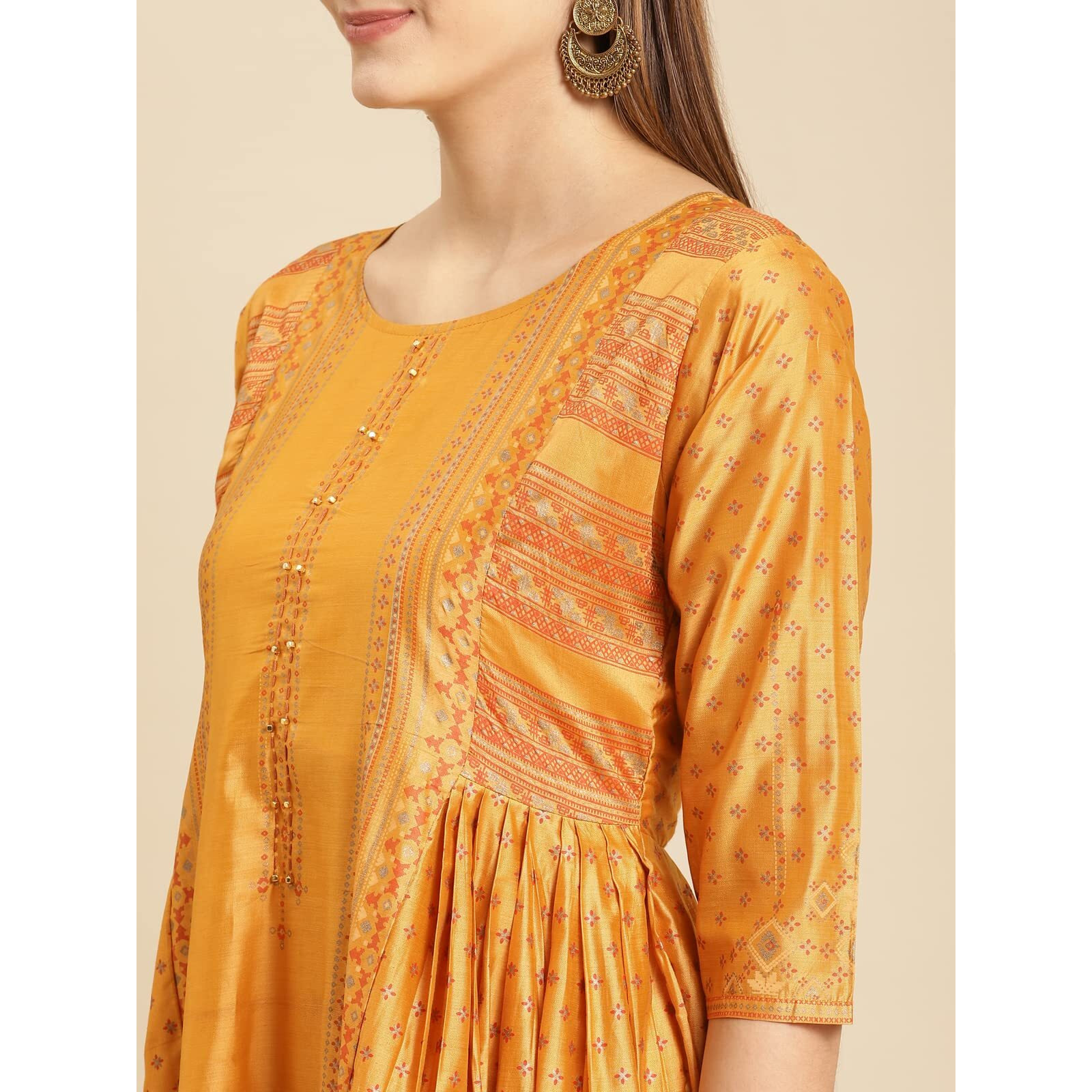 Rangita Mustard Viscose Calf Length Printed Flared Kurti For Women | Kurta For Women_S