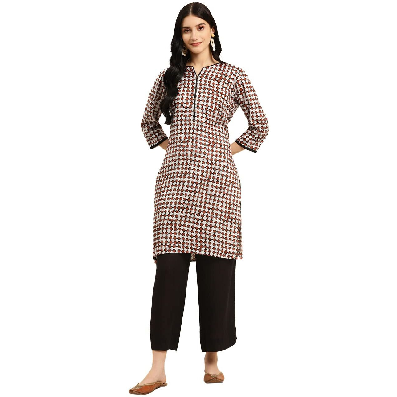 Rangita Brown Rayon Knee Length Printed Straight Kurti For Women | Kurta For Women_S